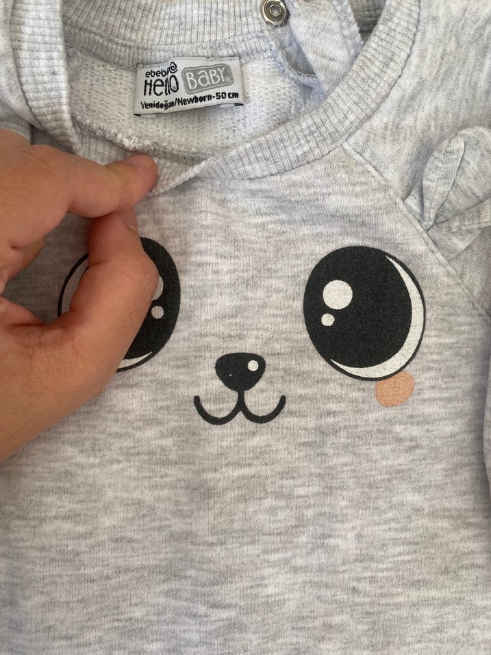 Gri Nakışlı Pamuklu Bebek Tulumu - Görsel 2
