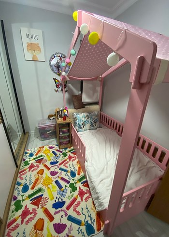 Beden pembe Renk Montessori Pembe Pastel Renkli Çocuk Yatağı/ Karyola