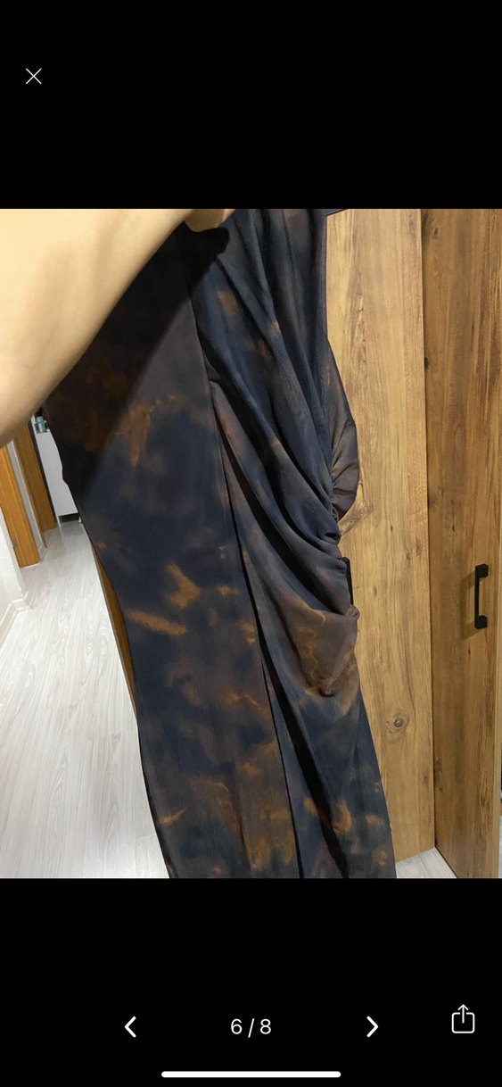 Kahverengi Drapeli Uzun Straplez Elbise - Görsel 5