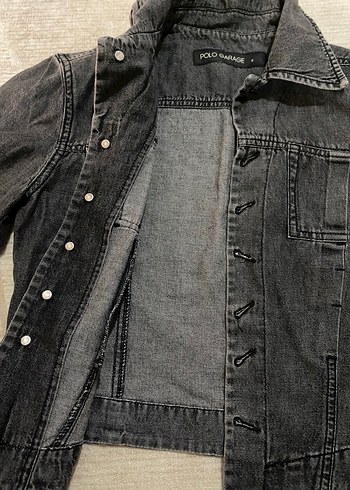 Düğmeli Koyu Gri Kadın Denim Ceket - Görsel 2