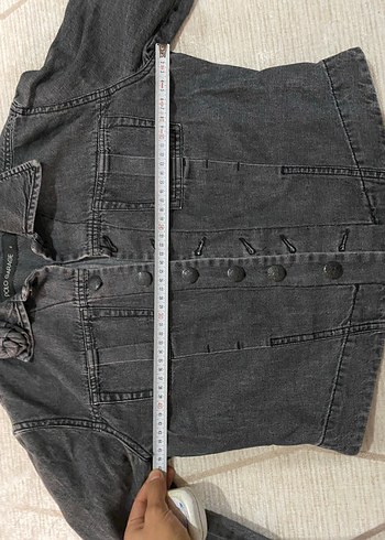 Düğmeli Koyu Gri Kadın Denim Ceket - Görsel 5