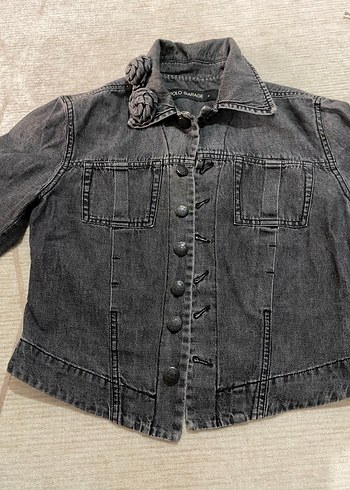 Düğmeli Koyu Gri Kadın Denim Ceket - Görsel 3