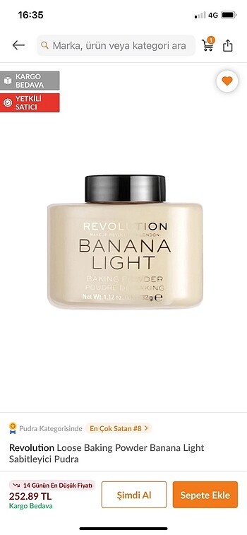 Revolution Loose Baking Powder Banana Light Sabitleyici Pudra