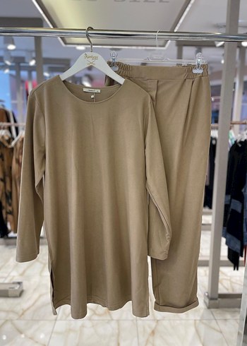 büyük beden gri  ve bej renkler Kadın Salaş Takım Uzun Kollu - Görsel 2