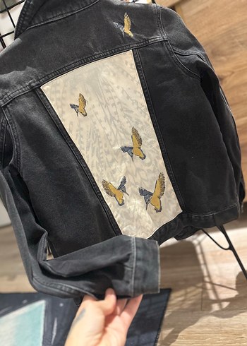 xs Beden Düğmeli Baskılı antrasit Kot Ceket