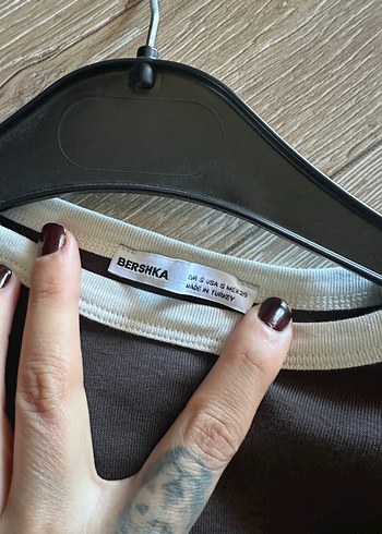 s Beden Kızlar için Uzun Kollu Baskılı Kahverengi Tişört
