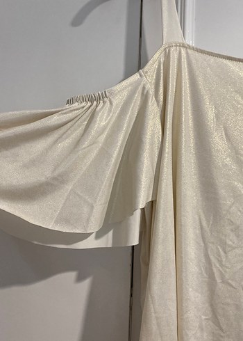 Beyaz Parlak Askısız Keten Bluz - Görsel 2