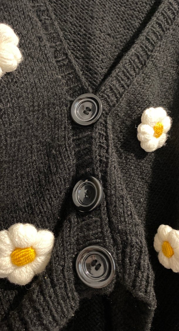 Çiçek Desenli Siyah Triko Hırka - Görsel 4