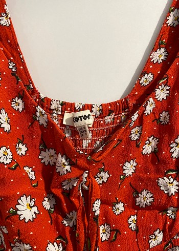 Kısa Kollu Kırmızı Bohem Midi Elbise - Görsel 3