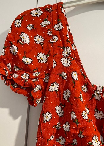 Kısa Kollu Kırmızı Bohem Midi Elbise - Görsel 4