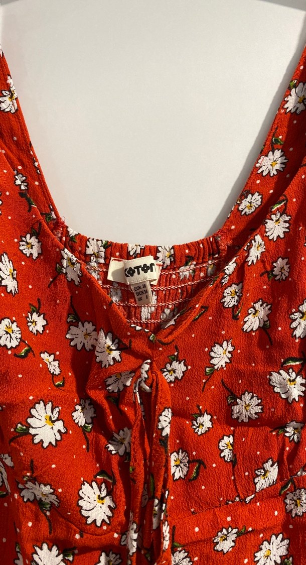 Kısa Kollu Kırmızı Bohem Midi Elbise - Görsel 3