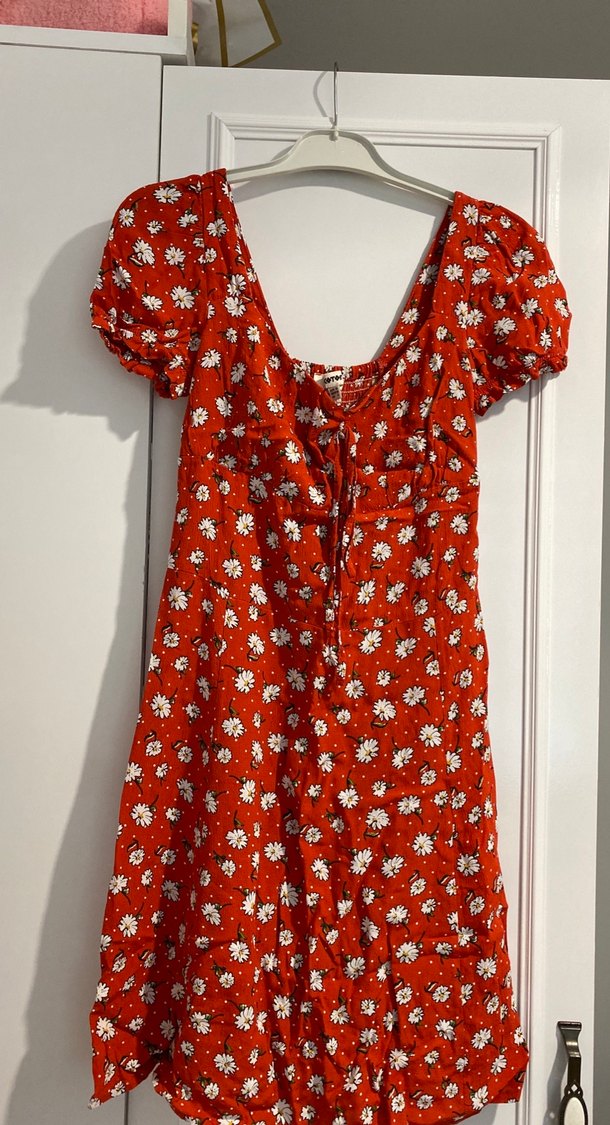 Kısa Kollu Kırmızı Bohem Midi Elbise - Görsel 2