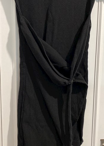 Siyah Kısa Kollu Midi Keten Elbise - Görsel 3