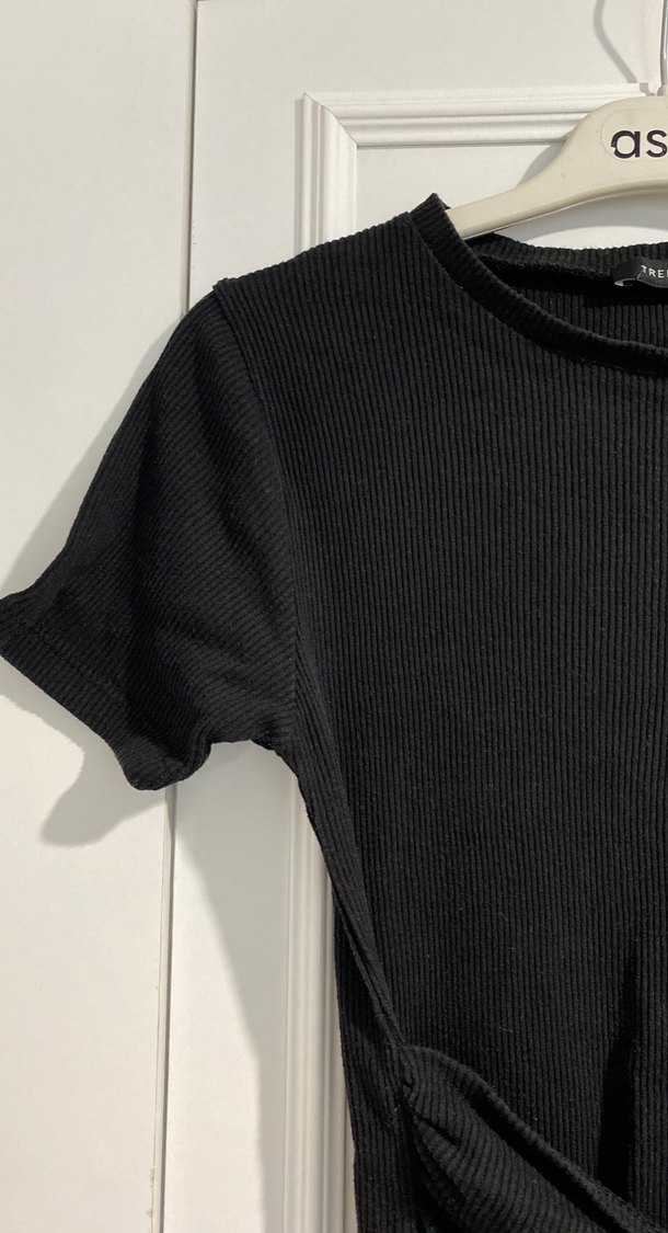 Siyah Kısa Kollu Midi Keten Elbise - Görsel 5