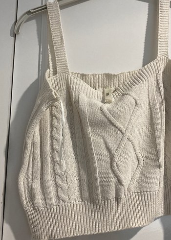 Beyaz Örgü Askılı Kadın Süveter - Görsel 3