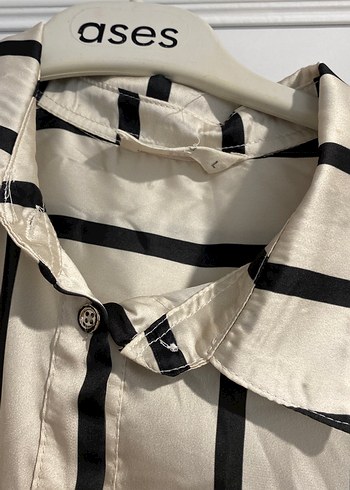 Düğmeli, Uzun Kollu Çizgili Kadın Gömlek - Görsel 3