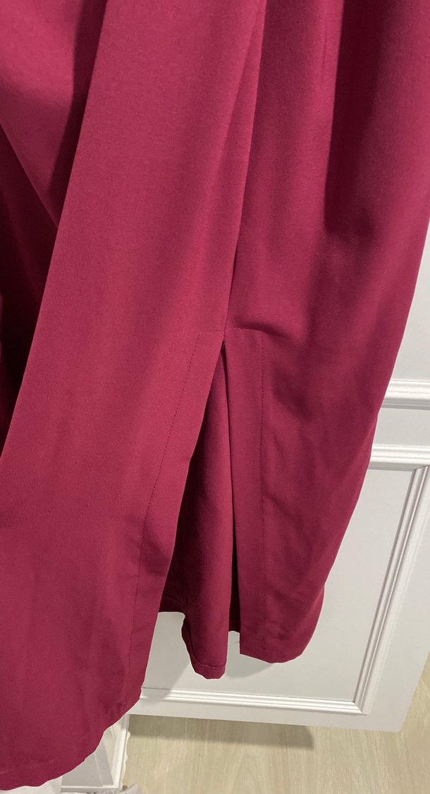 Bordo Drapeli Uzun Klasik Elbise - Görsel 5