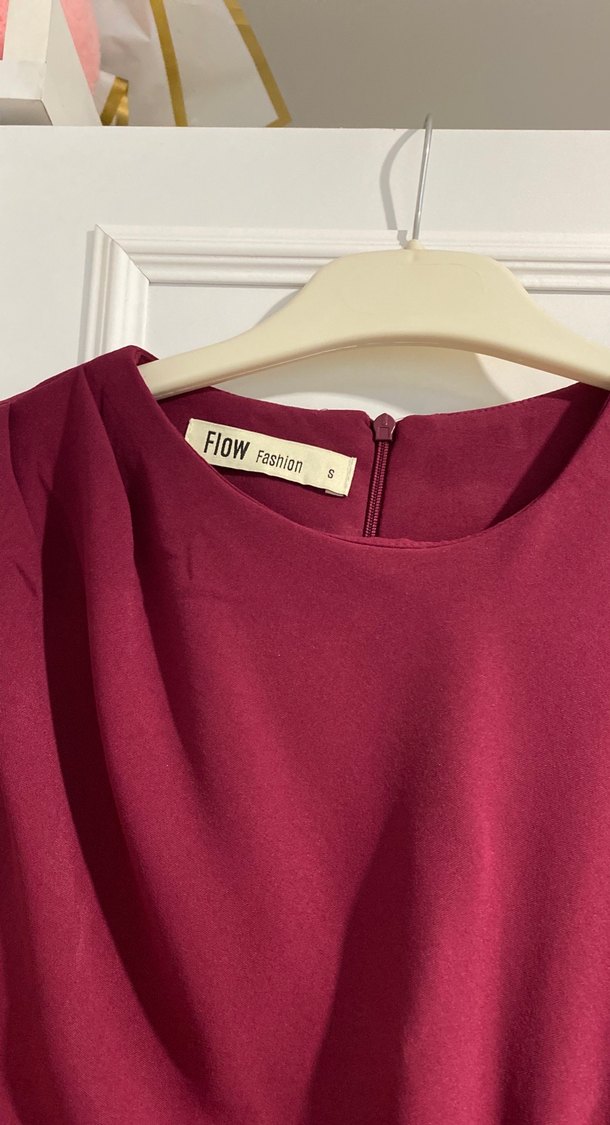 Bordo Drapeli Uzun Klasik Elbise - Görsel 2