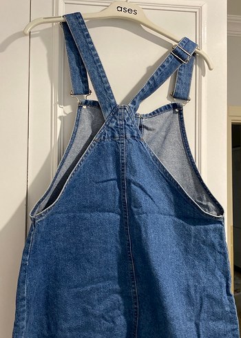 Düğmeli Mavi Kot Kısa Salopet - Görsel 4