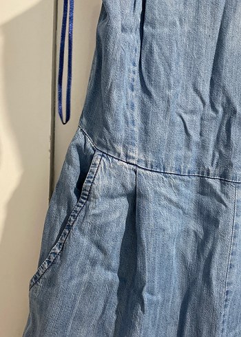 Mavi Denim Askılı Midi Tulum - Görsel 5