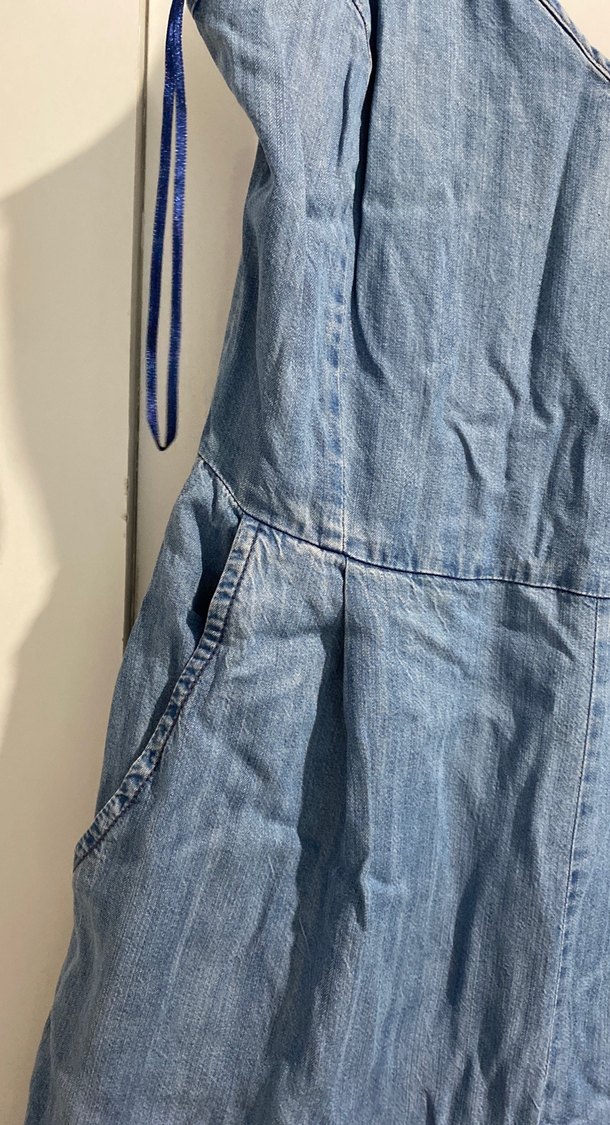 Mavi Denim Askılı Midi Tulum - Görsel 5