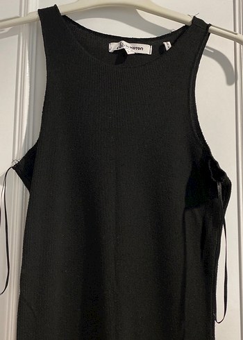 Siyah Yüksek Yakalı Uzun Kolsuz Kadın Elbise - Görsel 2