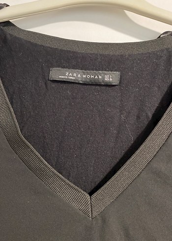 Siyah V Yaka Uzun Kollu Kadın Bluz - Görsel 3