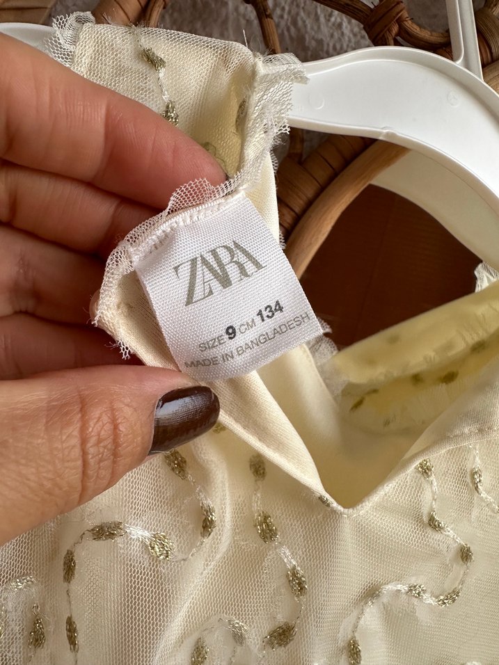 Zara Beyaz İşlemeli Dantelli Kız Elbisesi - Görsel 5