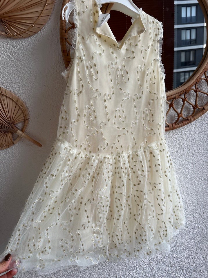 Zara Beyaz İşlemeli Dantelli Kız Elbisesi - Görsel 4
