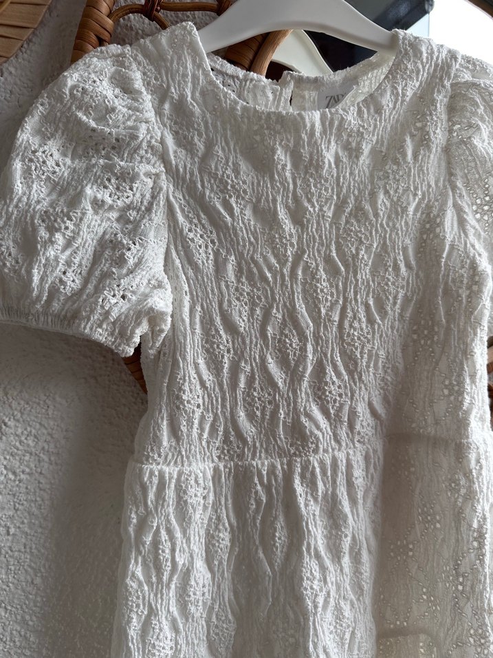 Zara Kız Çocuk Beyaz Dantel Nakışlı Elbise - Görsel 2