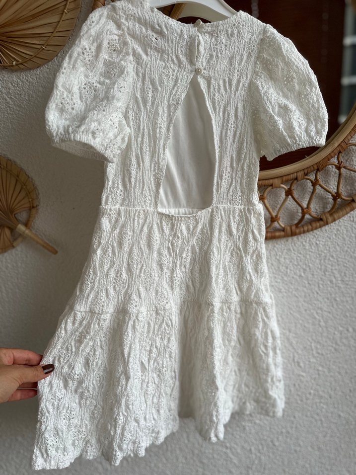 Zara Kız Çocuk Beyaz Dantel Nakışlı Elbise - Görsel 4