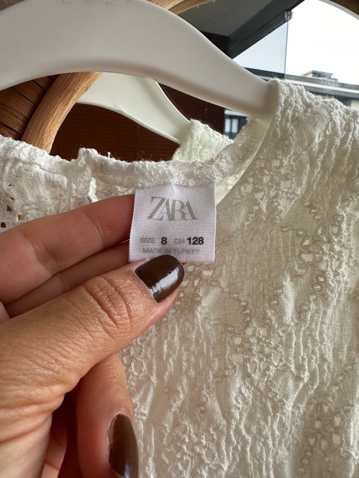 Zara Kız Çocuk Beyaz Dantel Nakışlı Elbise - Görsel 3