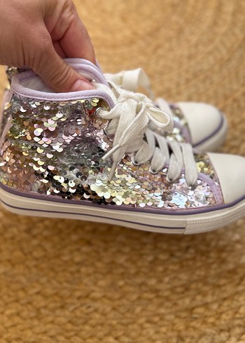 Kız Çocuk Parlak Mor lila pullu Spor Ayakkabı - Görsel 4