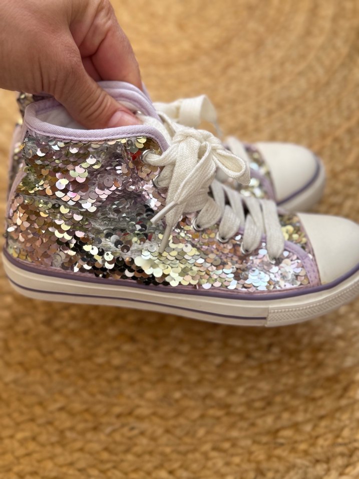 Kız Çocuk Parlak Mor lila pullu Spor Ayakkabı - Görsel 4