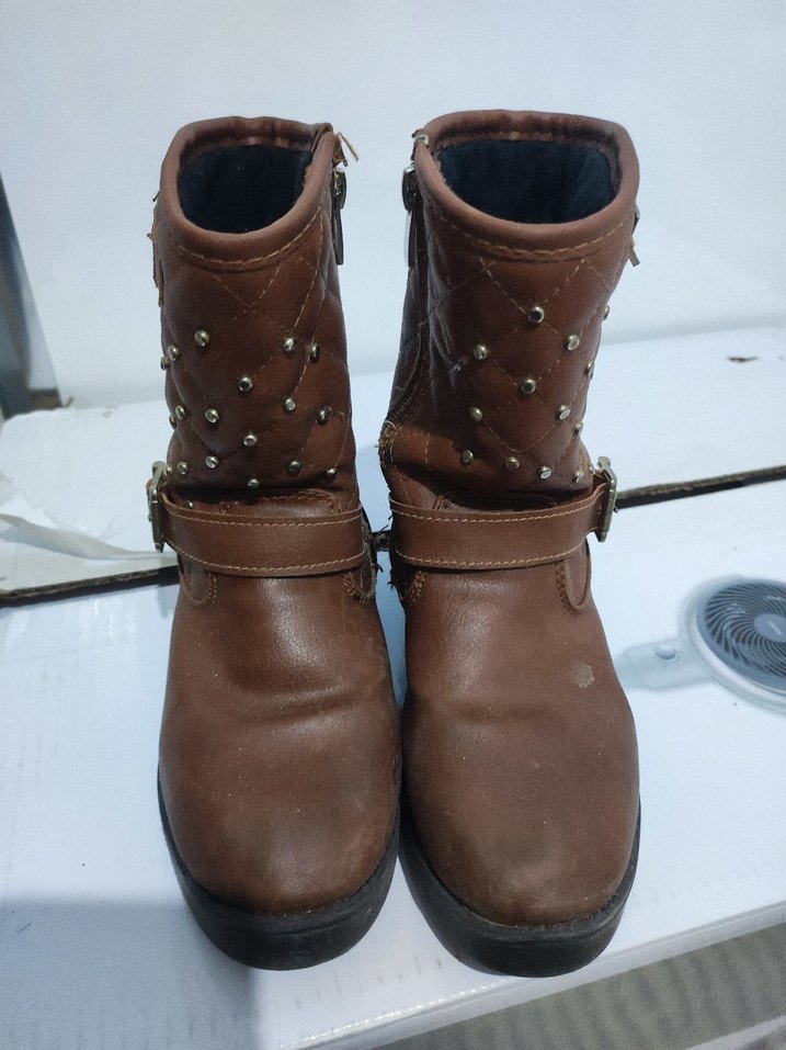 Kahverengi Deri Tokalı kız çocuk Biker Bot - Görsel 2