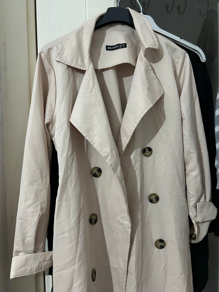 Bej Düğmeli Uzun Kadın Trençkot - Görsel 2