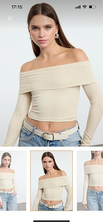 Trendyolmilla Taş carmen yaka crop