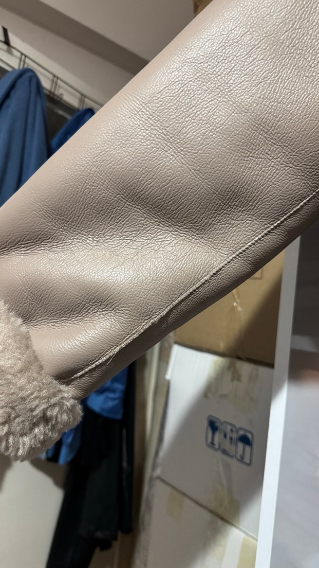 Kürk Detaylı Bej Deri Kadın Ceket - Görsel 3