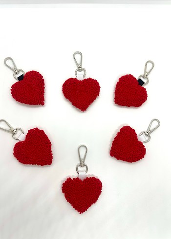 Kırmızı Püsküllü Bohem Kalp Anahtarlık - Görsel 2