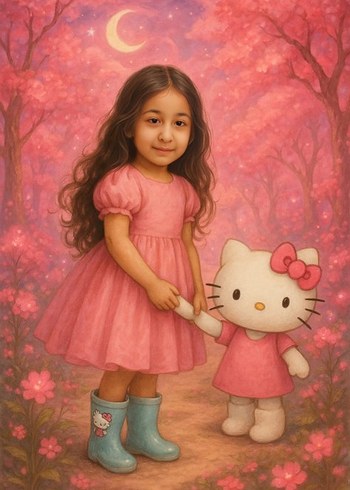 Pembe Elbiseli Kız ve Hello Kitty Oyuncak Bebek