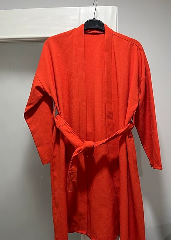 Kırmızı Midi Kadın Uzun Kollu kimono - Görsel 2