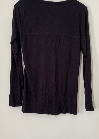 Siyah V Yakalı Uzun Kollu Keten Kadın Gömlek - Görsel 5