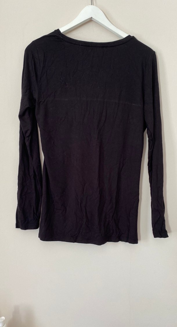 Siyah V Yakalı Uzun Kollu Keten Kadın Gömlek - Görsel 5