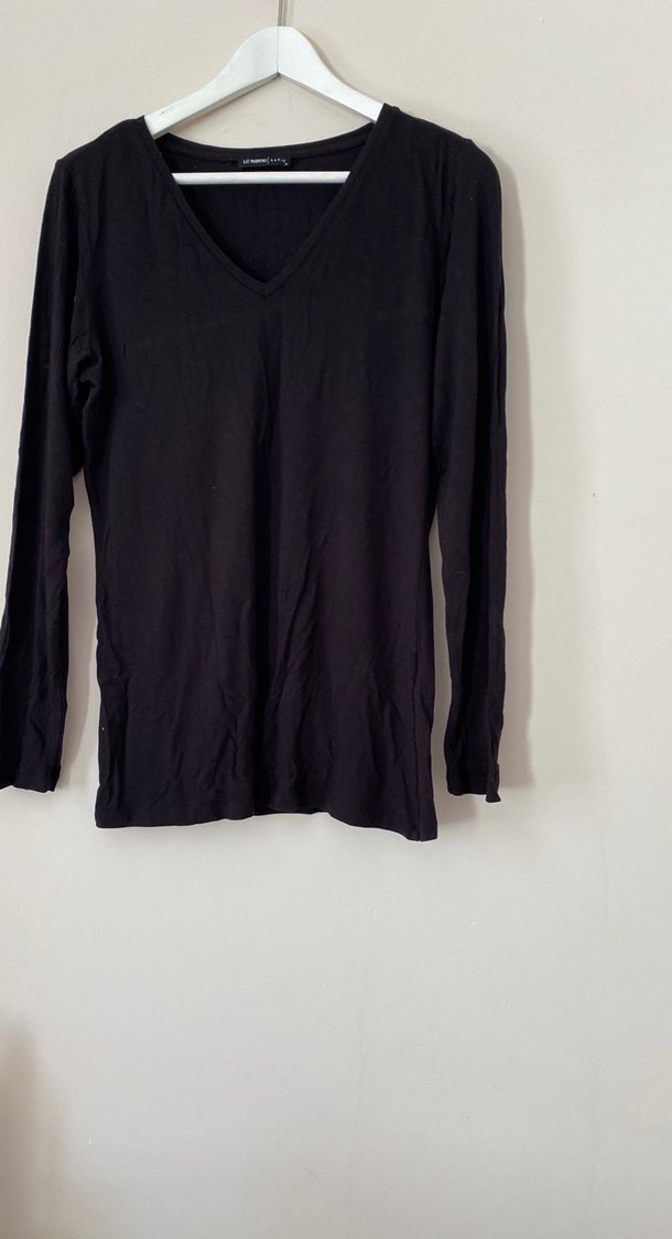 Siyah V Yakalı Uzun Kollu Keten Kadın Gömlek - Görsel 3