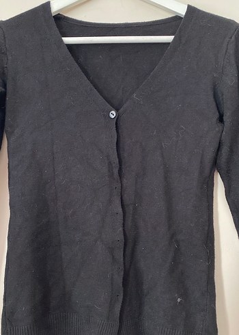 Düğmeli Siyah V Yaka Kadın Hırka - Görsel 4