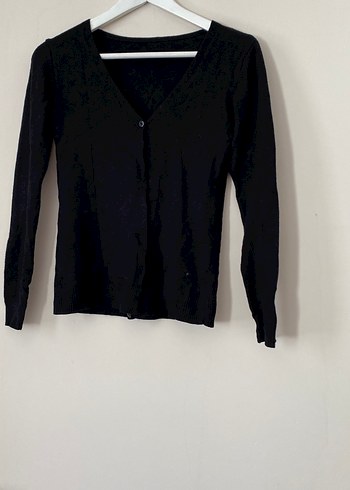 Düğmeli Siyah V Yaka Kadın Hırka - Görsel 3