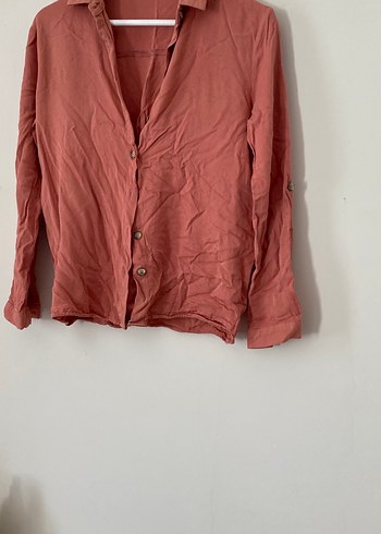 Düğmeli Bej Keten Kadın Gömlek - Görsel 2