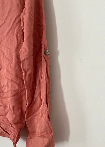 Düğmeli Bej Keten Kadın Gömlek - Görsel 5