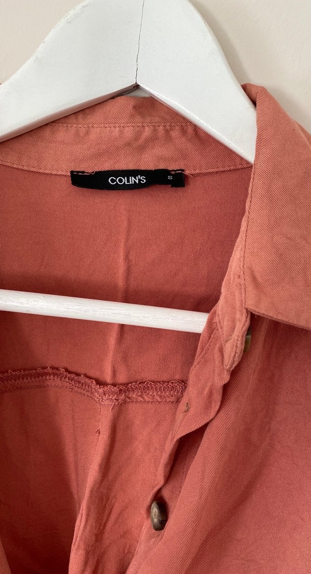 Düğmeli Bej Keten Kadın Gömlek - Görsel 4