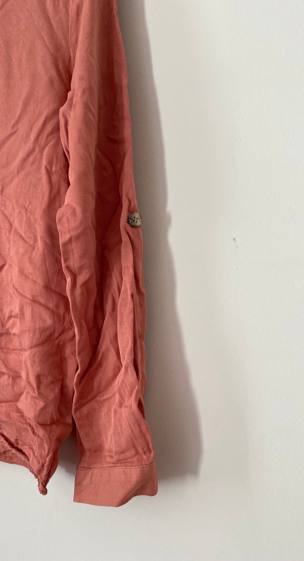 Düğmeli Bej Keten Kadın Gömlek - Görsel 5